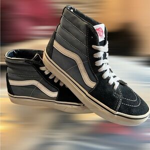 Vans Black and Cream High-Top Sneakers